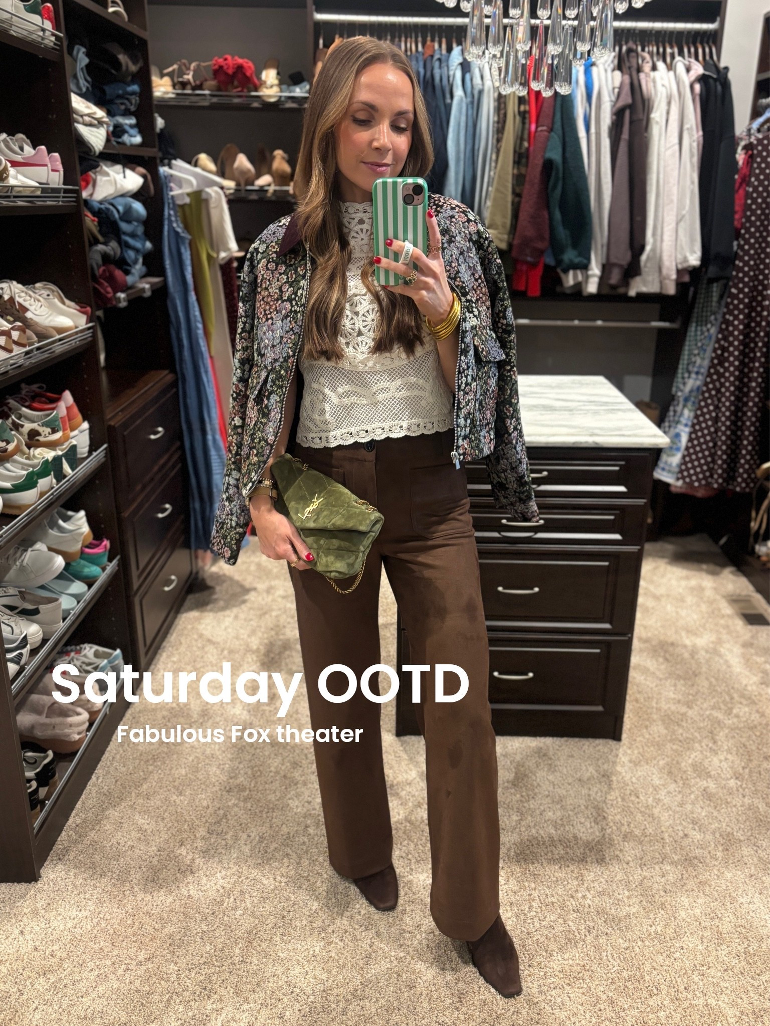 What I wore to the Fabulous Fox theater. These are the comfiest faux suede pants from @Anthropologie!! I recommend sizing UP. Paired with an old crocheted top and the amazing floral jacket under $50.

#LTKootd #LTKgrwm #LTKSeasonal