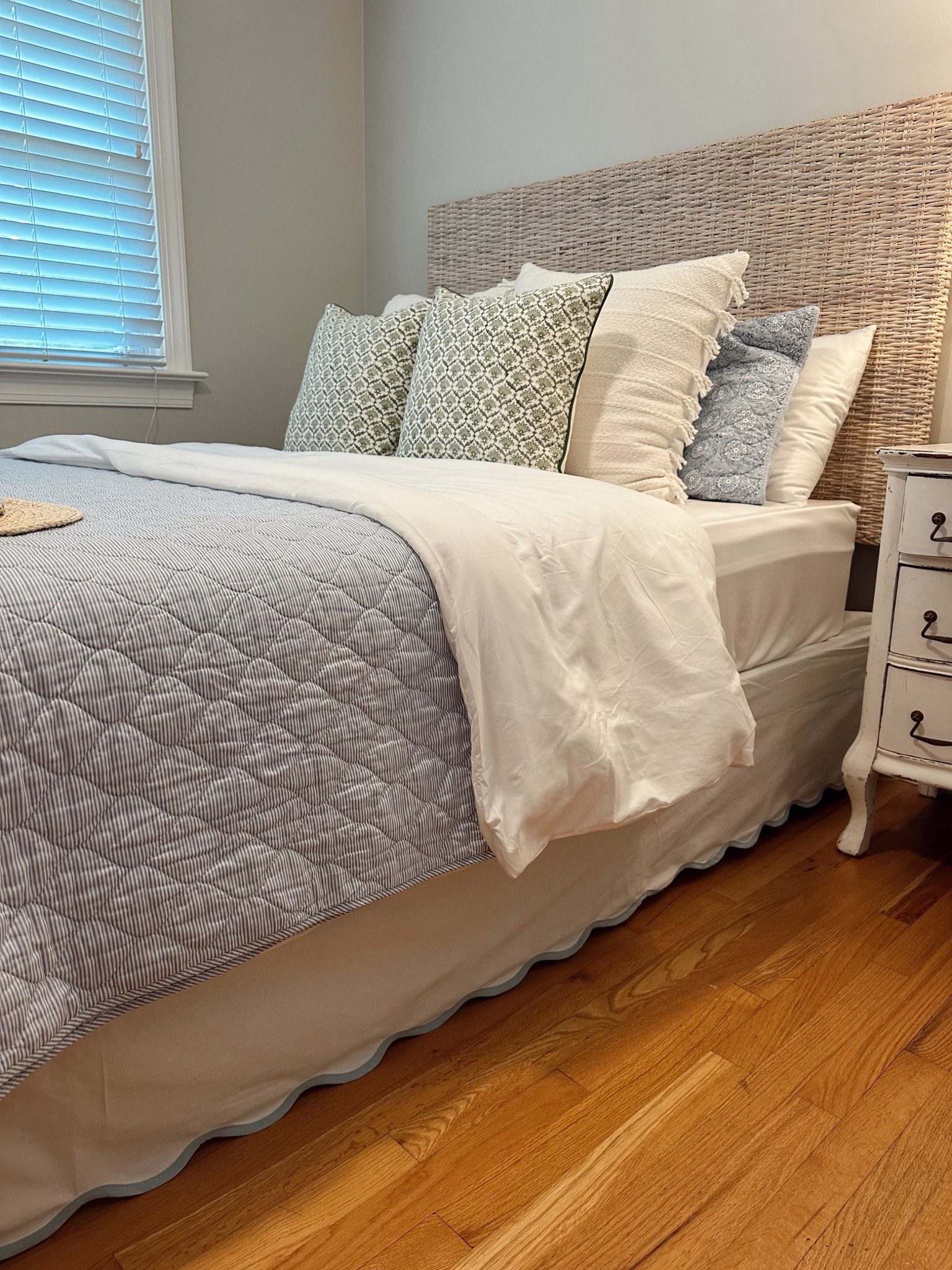Guest bed, woven headboard, blue and green bedroom, Grandmillennial bedroom design

#LTKHome #LTKSaleAlert #LTKStyleTip