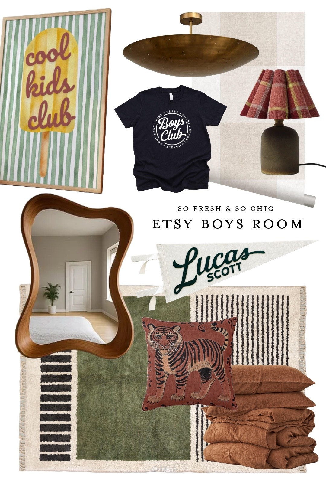 Etsy boys room decor finds! 
-
Kids linen bedding - kids printable wall art - Etsy decor - affordable kids room decor - boys room decor - boys room moodboard - Moroccan rug - wavy wood frame mirror - tiger print throw pillow - custom name pennant banner - Etsy finds - brass ceiling light mid century modern - vintage table lamp
- boys are t shirt - oversized check wallpaper - neutral home decor - colorful kids room - Etsy bedding 

#LTKKids #LTKBaby #LTKFamily