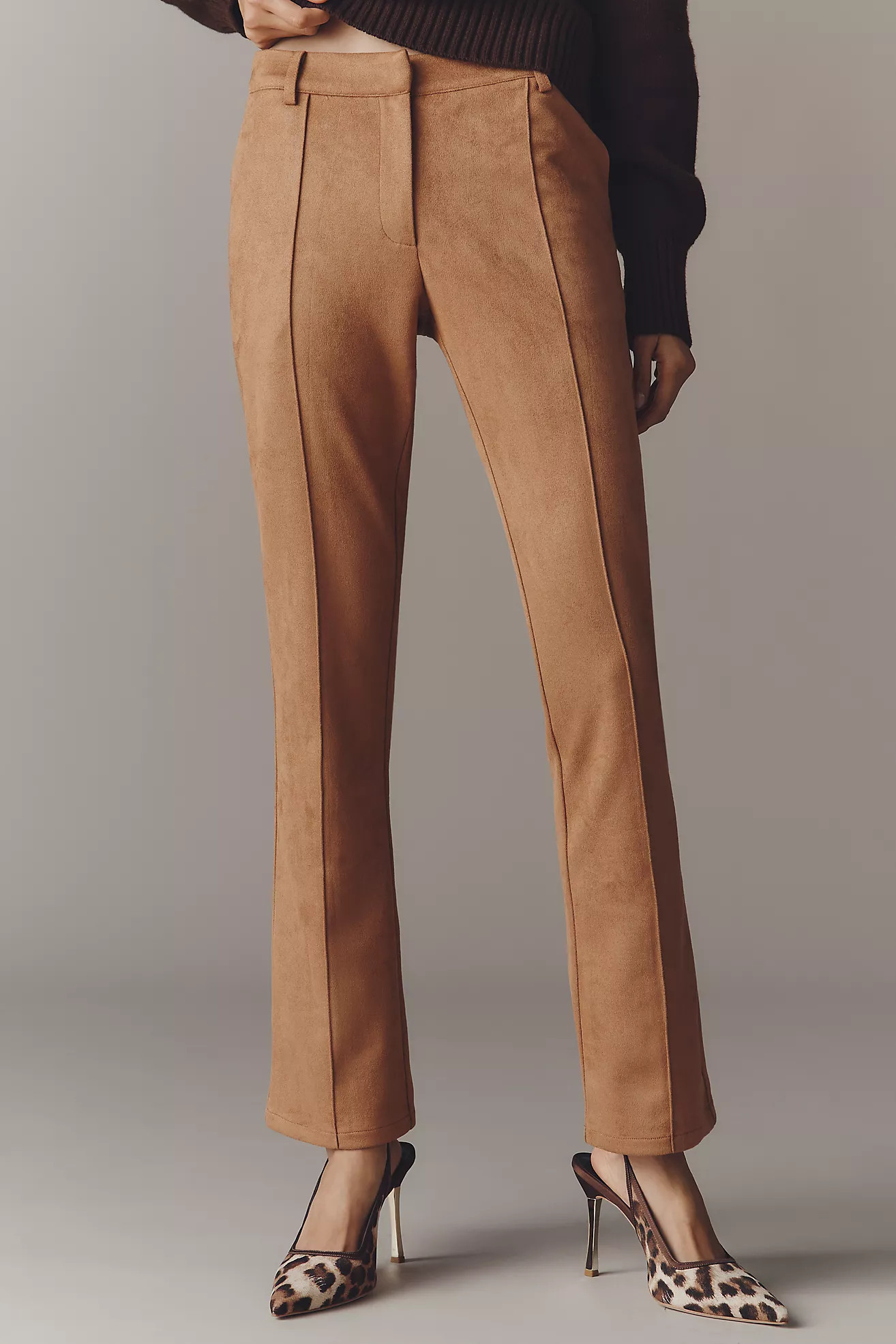 Lioness Bella Faux-Suede Low-Rise Straight-Leg Pants | Anthropologie (US)