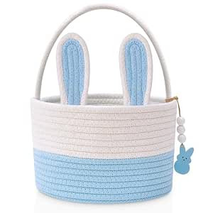 Easter Baskets for Kids, Blue Small Personalized Bunny Easter Basket Empty with Handle, Basket Ta... | Amazon (US)