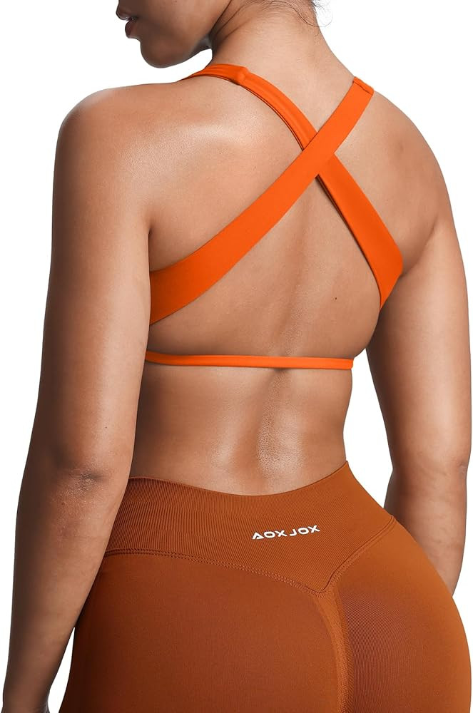 Aoxjox Women's Workout Sports Bras Square Neck Emma Cross Back Fitness Training Gym Bra Yoga Crop... | Amazon (US)
