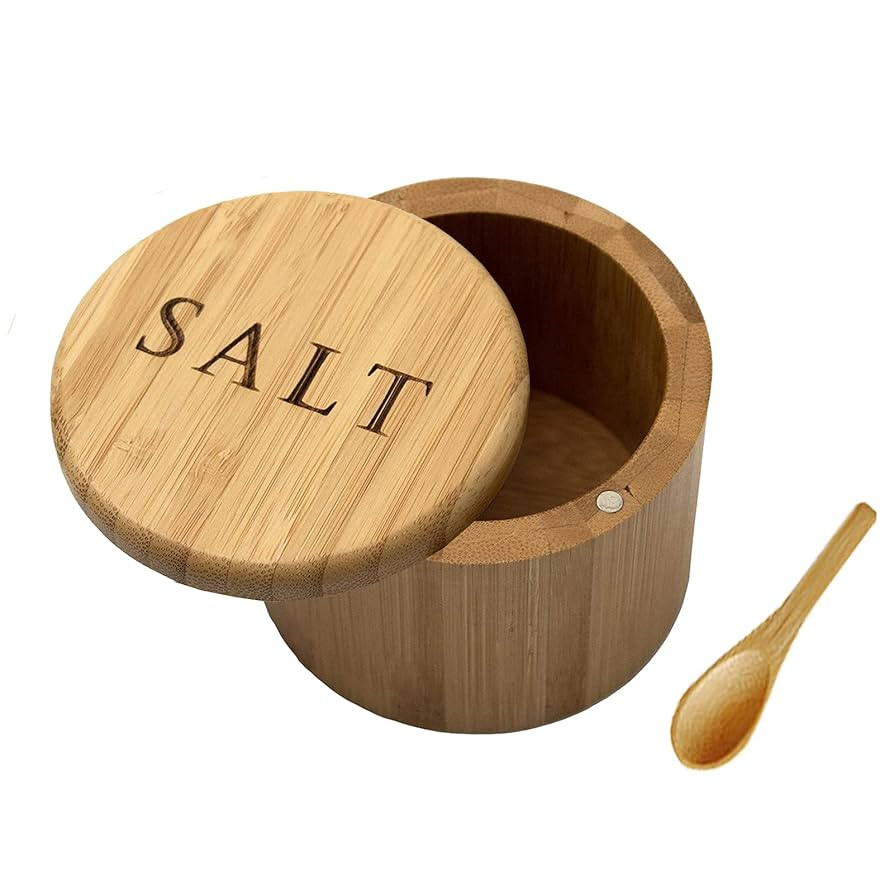 Salt Cellar, Bamboo Salt Box, Salt Container With Spoon, Salt Holder With Lid, Salt Shaker, Cumin... | Amazon (US)