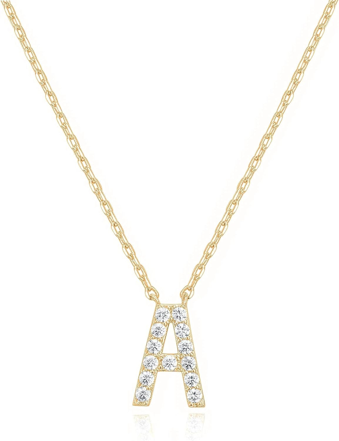 PAVOI 14K White Gold Plated Cubic Zirconia Initial Necklace | Letter Dainty Necklaces for Women | Amazon (US)