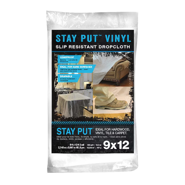 Trimaco Stay Put Drop Cloths 2 Mil Plastic 9-ft x 12-ft Drop Cloth | Lowe's