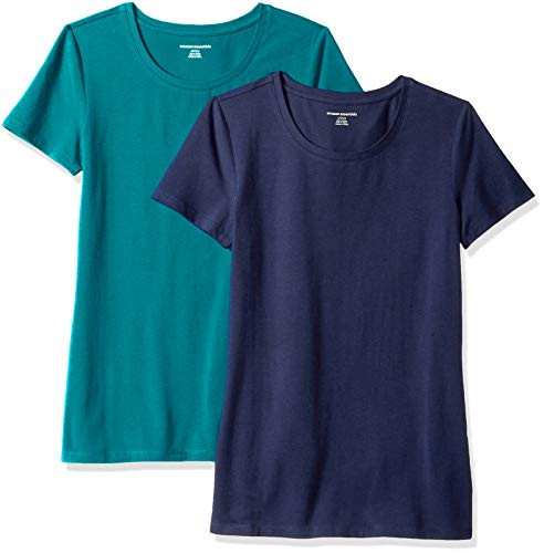 Amazon Essentials Women's Regular-Fit Short-Sleeve Crewneck T-Shirt, Pack of 2, Navy/Teal Green, XX-Large | Amazon (US)