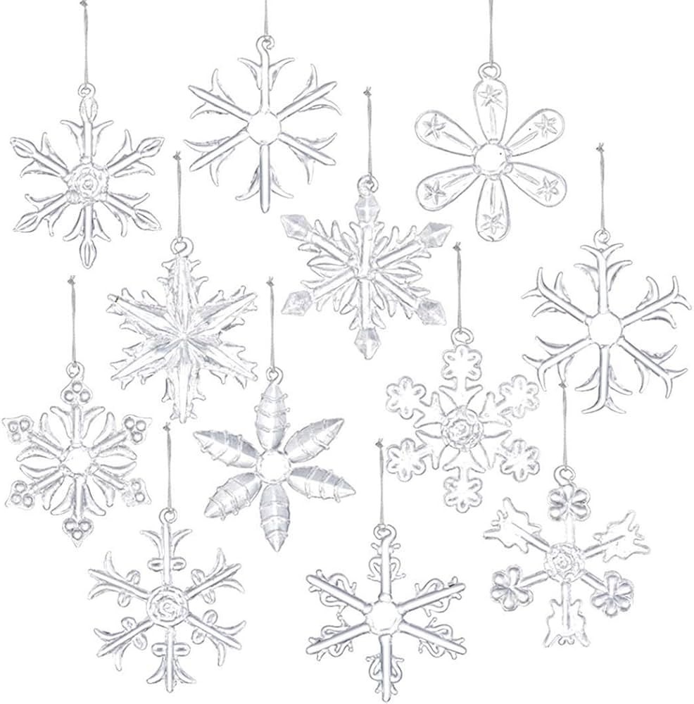 Style Glass Clear Glass Snowflake Ornament Winter Christmas Tree Hanging Decorations (12 Pieces). | Amazon (US)