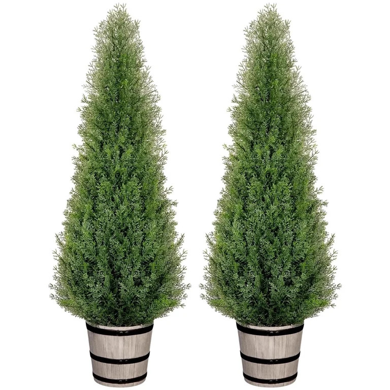 Romswi 4 ft Artificial Cedar Tree with Planter Set 2 Faux Topiary Cedar Plants Realistic Potted P... | Walmart (US)