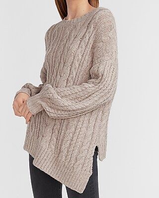 Asymmetrical Hem Cable Knit Sweater | Express