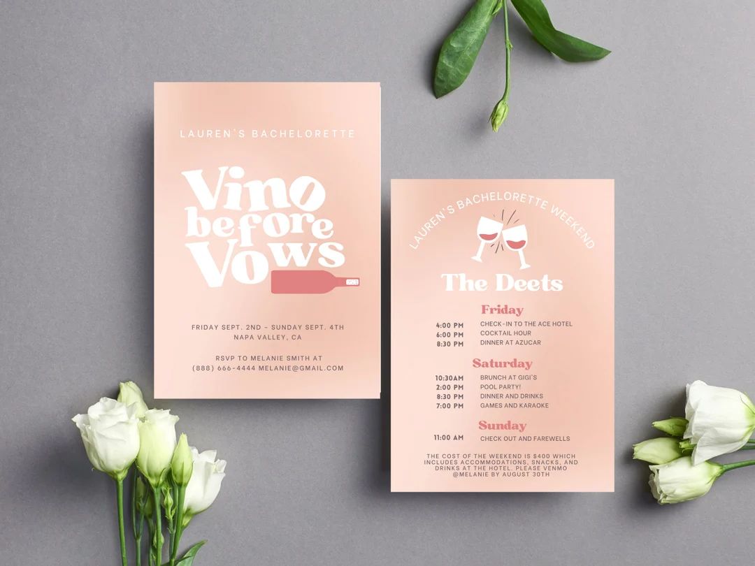 Vino Before Vows Bachelorette Invite and Itinerary // Editable Template - Etsy | Etsy (US)