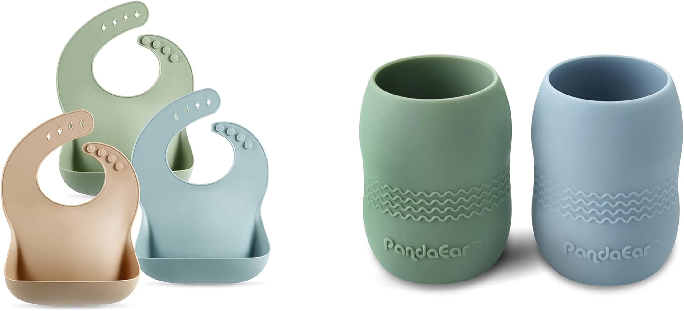 PandaEar Set of 3 Cute Silicone Baby Bibs & 2 Pack 100% Tiny Silicone Drinking Training Cup | Amazon (US)