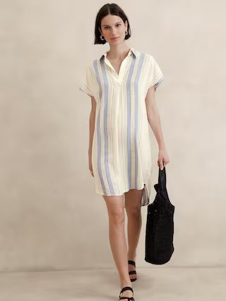 Linen-Blend Popover Mini Dress | Banana Republic Factory