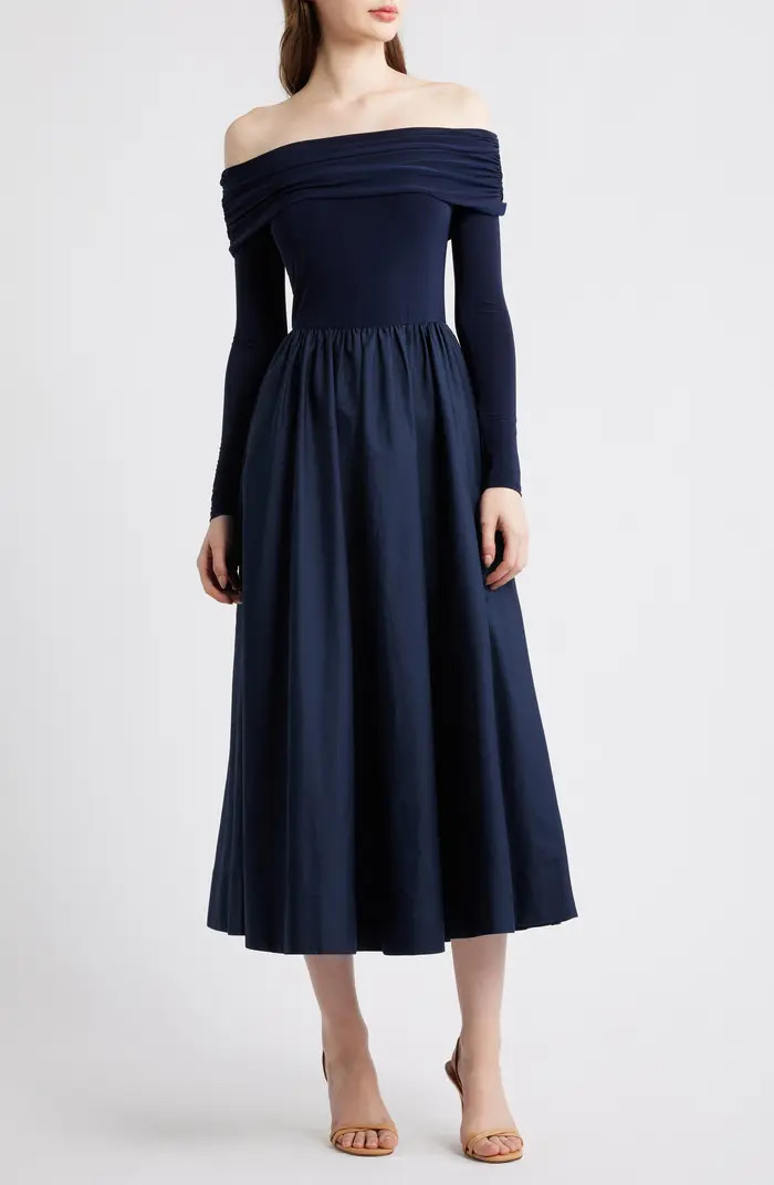 Off the Shoulder Long Sleeve Mixed Media Dress | Nordstrom