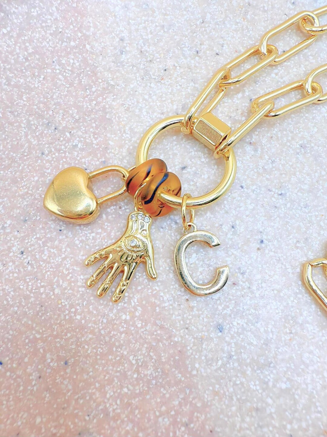 Carabiner Clasp Paperclip Necklace With Charms and Spacer Beads - Etsy | Etsy (US)