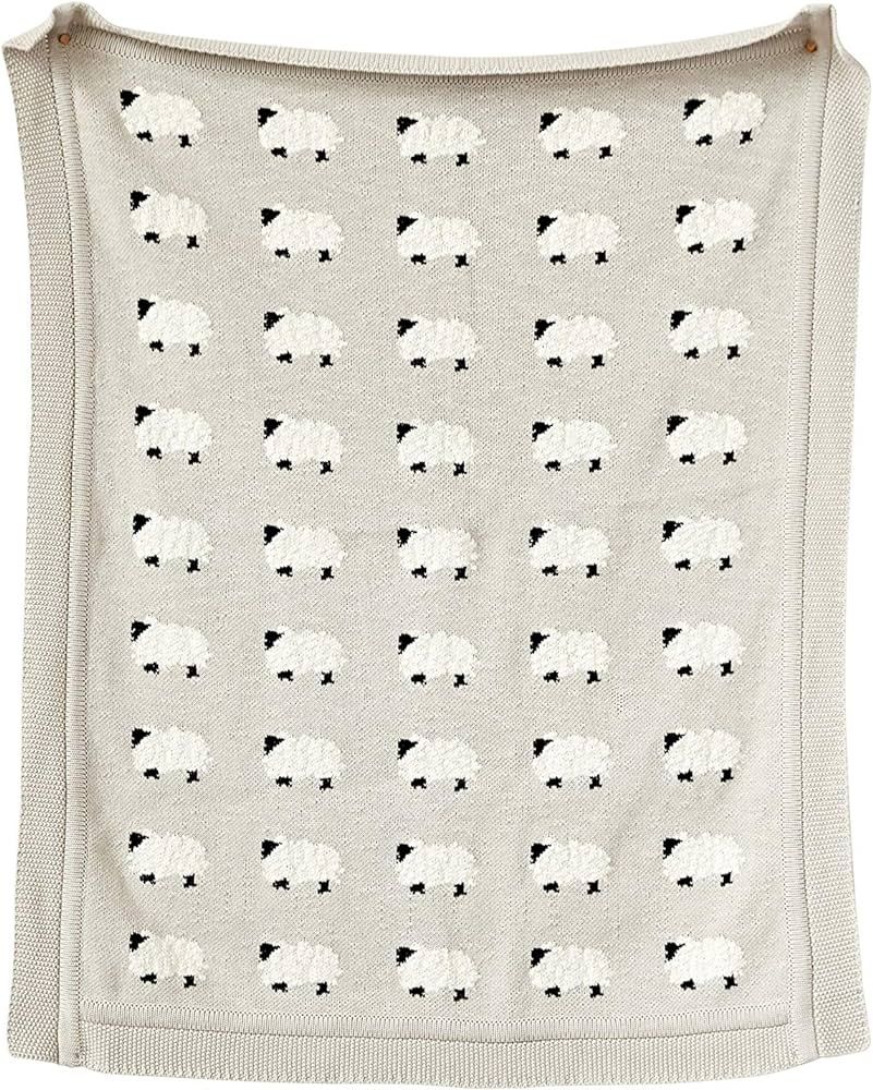 Creative Co-Op Cotton Knit Baby Blanket with Sheep, 40" L x 32" W, Grey | Amazon (US)