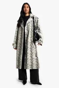 Snake Print Faux Leather Maxi Trench Coat | boohoo (US & Canada)