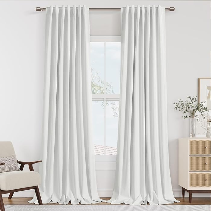 Guken White Linen Blackout Curtains 102 Inch Length 2 Panels Set for Living Room Bedroom Back Tab... | Amazon (US)
