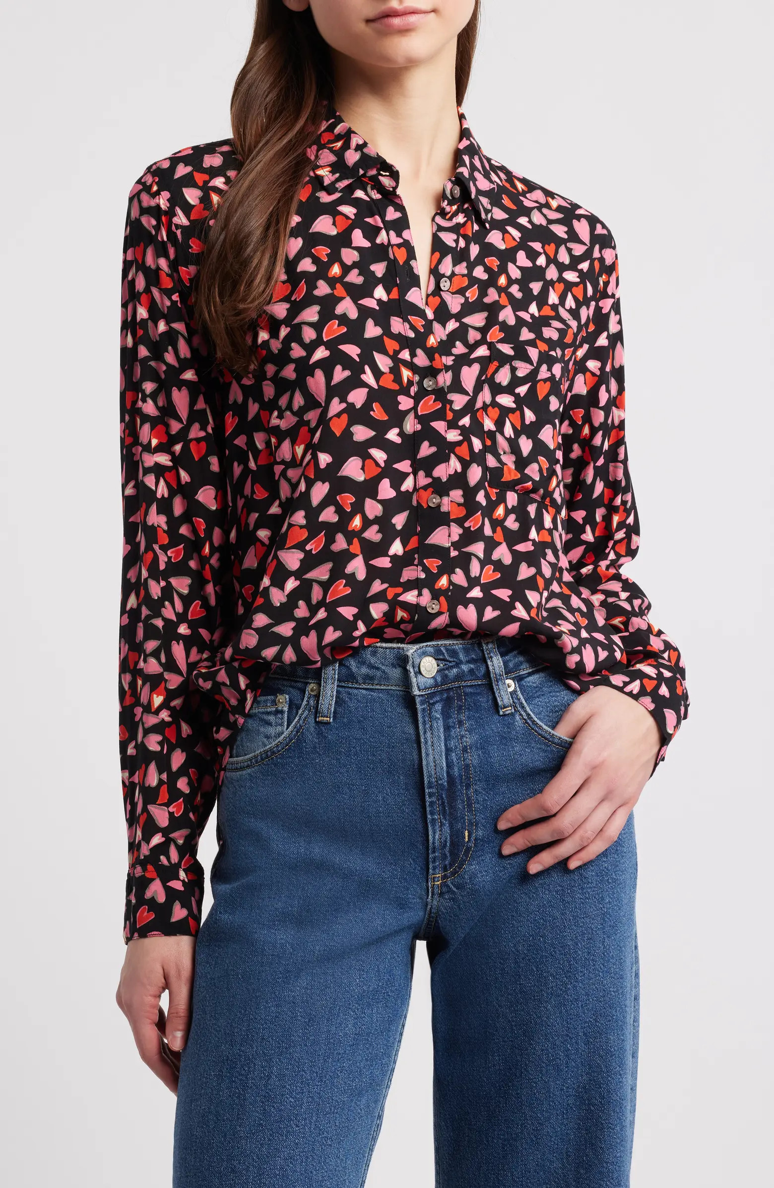 Josephine Heart Print Button-Up Shirt | Nordstrom