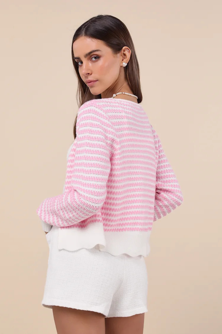 Adorably Snug White and Pink Striped Knit Open-Front Cardigan | Lulus