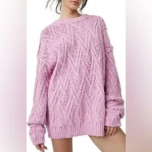 Free People Isla Cable Tunic Sweater Rose Size M New | Poshmark
