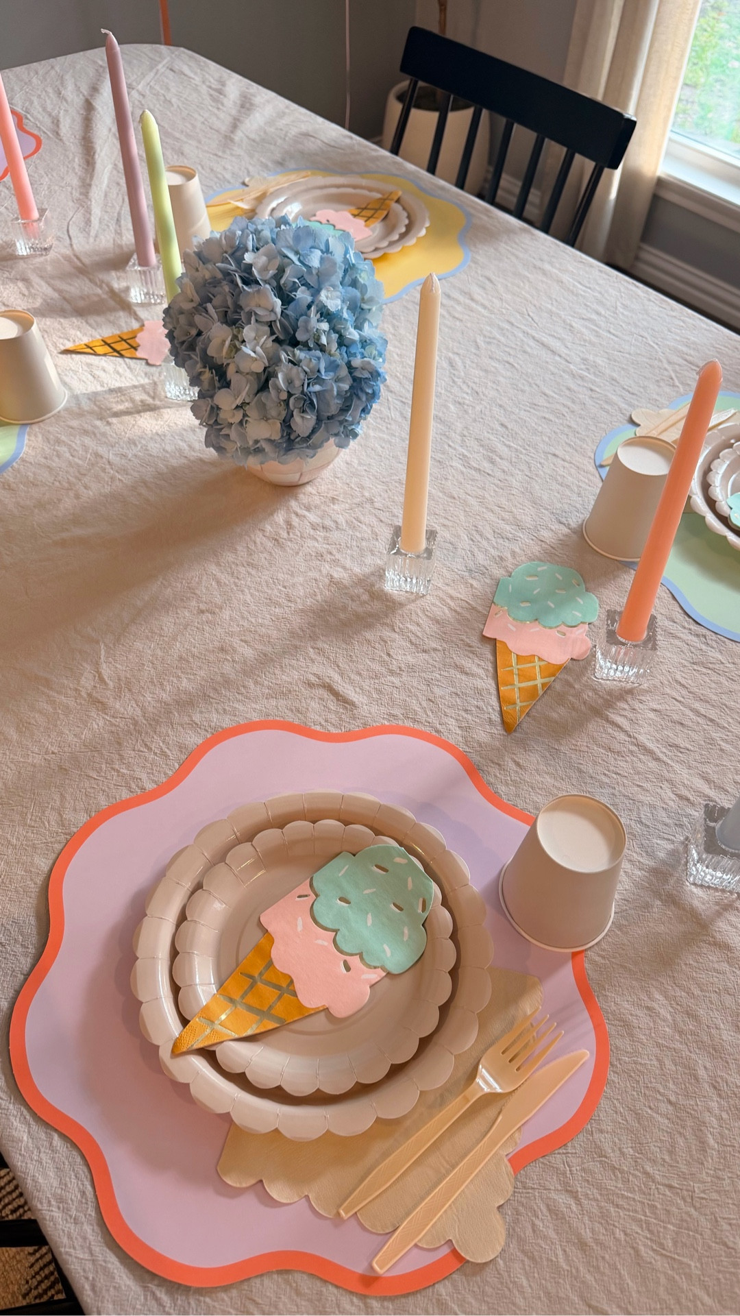 Turning our dining table into an ice cream dream 🍦✨ birthday party table scape ice cream second birthday party table decor Inspo whimsical party decor ideas 

#LTKU #LTKKids #LTKmomlife