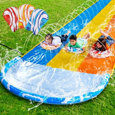 Joyfy 22.5ft Extra Large Triple Lane Water Slides, Summer Lawn Waterslides Toy with Build in Sprinkler for Kids Adults | Target