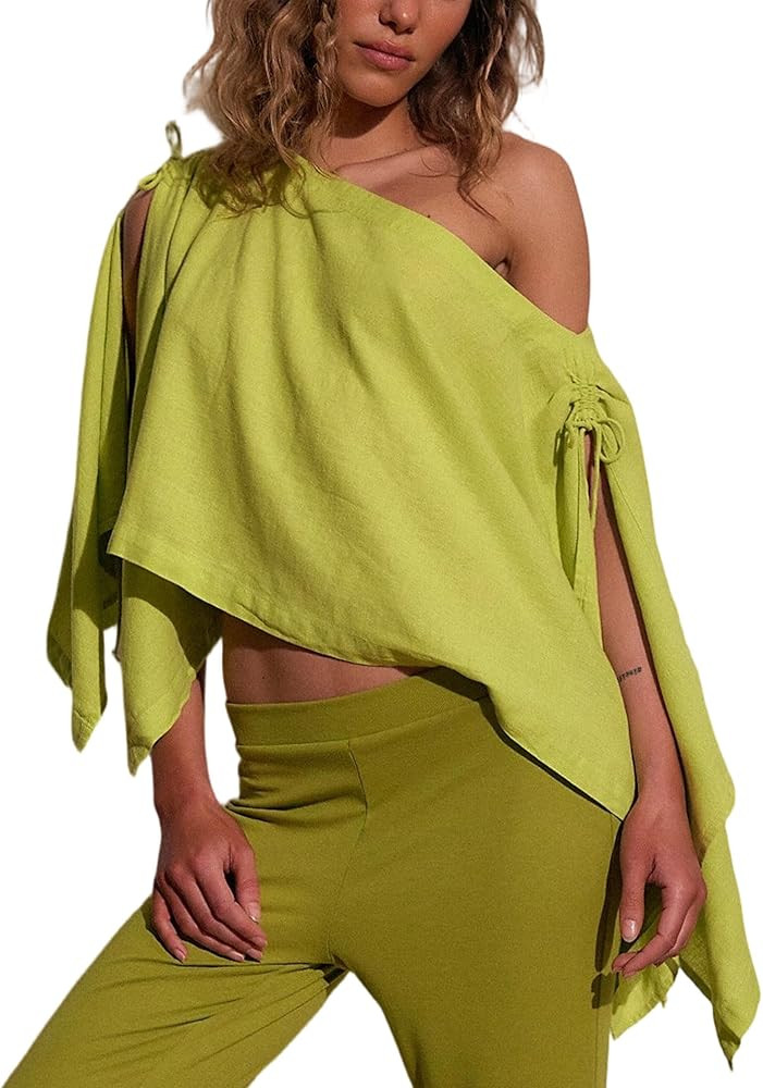 Off the Shoulder Tops Women Summer Linen Tops Spring Ponchos Adjustable Split Sleeves Going Out S... | Amazon (US)