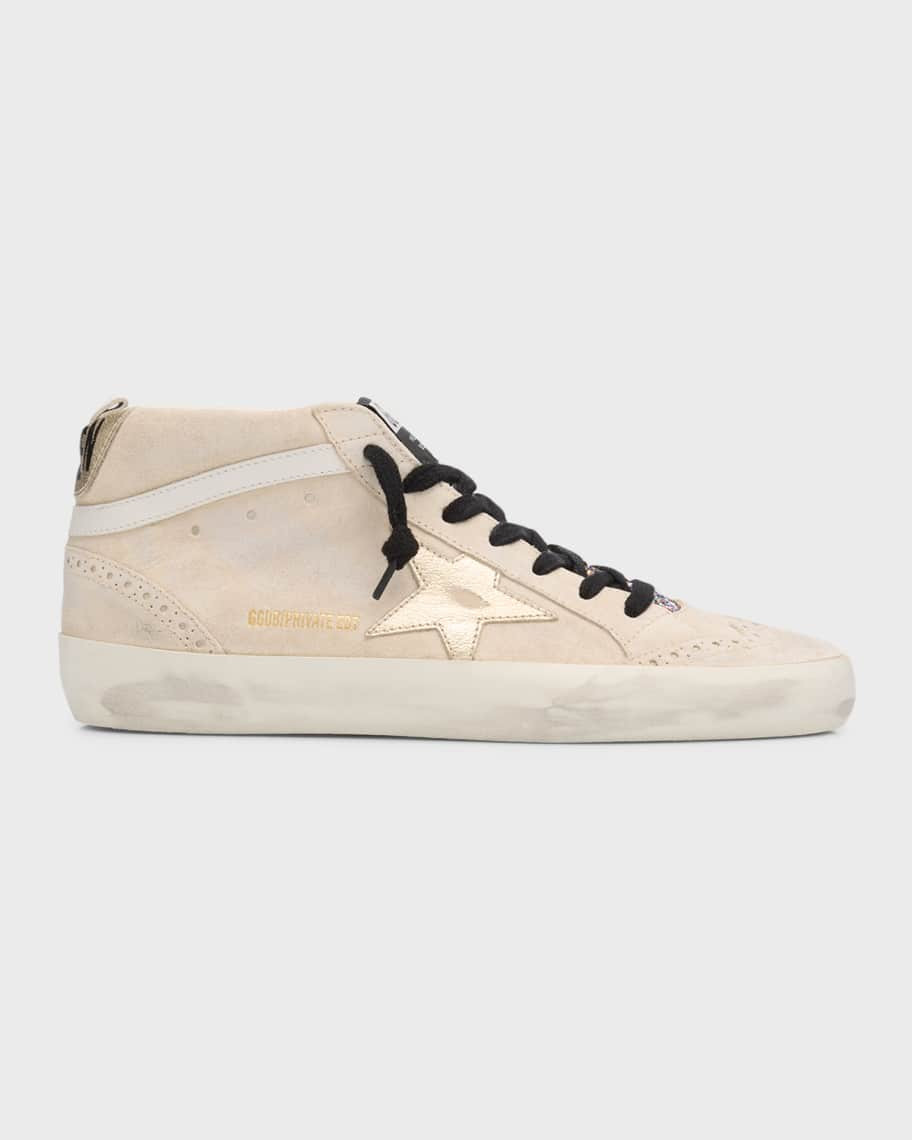 Golden Goose Mid Star Mixed Leather Wing-Tip Sneakers | Neiman Marcus
