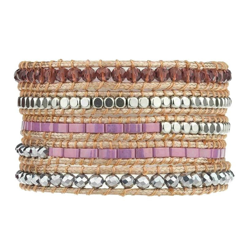 Crystals with Pink Miyuki Beads Accent on Natural - Vegan | Victoria Emerson