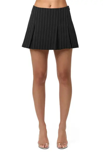 Naked Wardrobe Pintstripe Pleated Minskirt in Black at Nordstrom Rack, Size X-Small | Nordstrom Rack