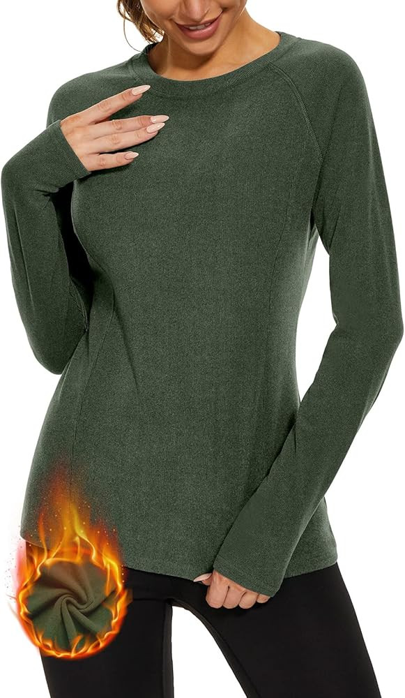WOWENY Thermal Shirts for Women Base Layer Soft Fleece Lined Long Sleeve Top Thermal Underwear Wi... | Amazon (US)