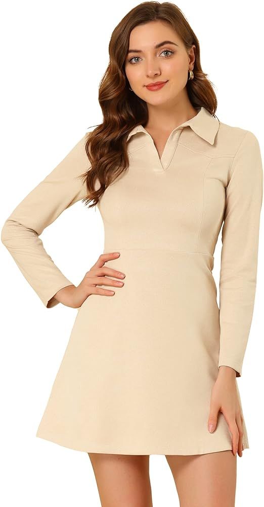 Allegra K Women's Long Sleeve Lapel Neck A-Line Dress
Material: 95% Polyester, 5% Spandex
Occasion:  | Amazon (US)