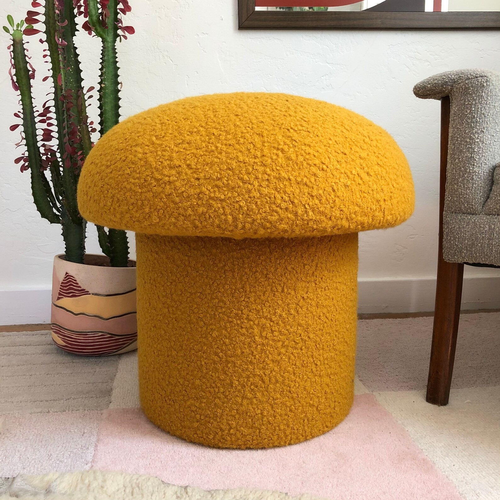 Mushroom Ottoman in Mustard Boucle - Etsy | Etsy (US)