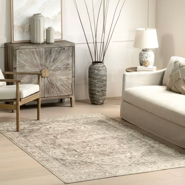 Grey Atrium Medallion Washable Area Rug | Rugs USA