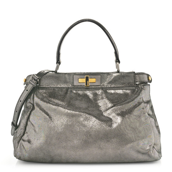 Metallic Fan Vitello Medium Peekaboo Iconic Satchel Silver | FASHIONPHILE (US)