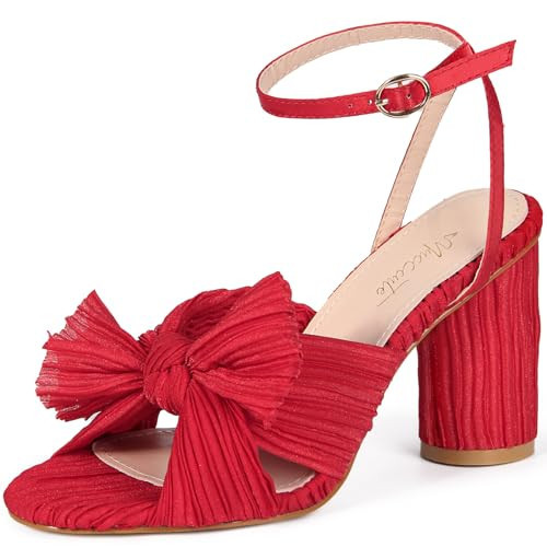 MUCCCUTE Women's Bow Knot Heeled Sandals Ankle Buckle Strap Chunky Heeled Open-toe Comfortable Wedding Party Fashion Heeled | Amazon (US)