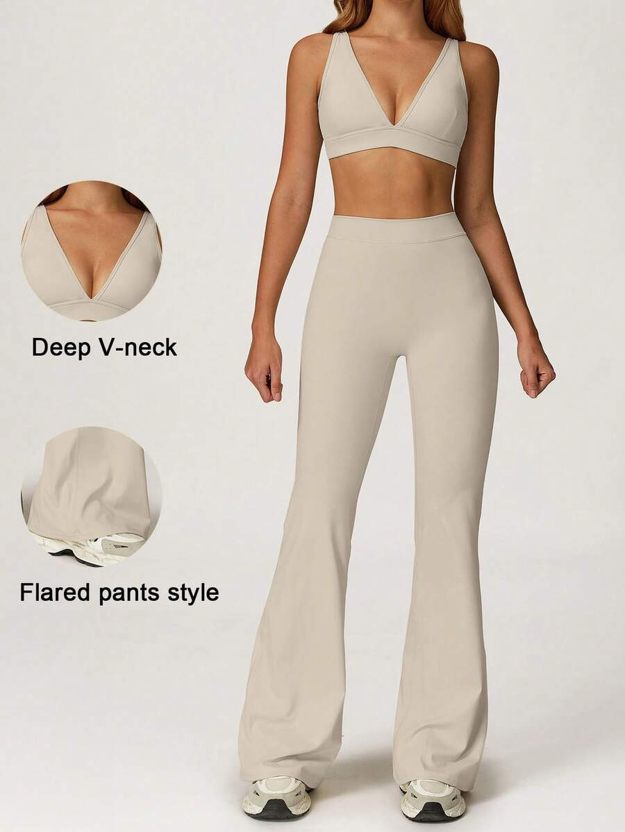 Aoqta Sports Women's Two Pieces Outdoor Leisure Sports Running Yoga Solid Color Sexy Bra And Slim... | SHEIN