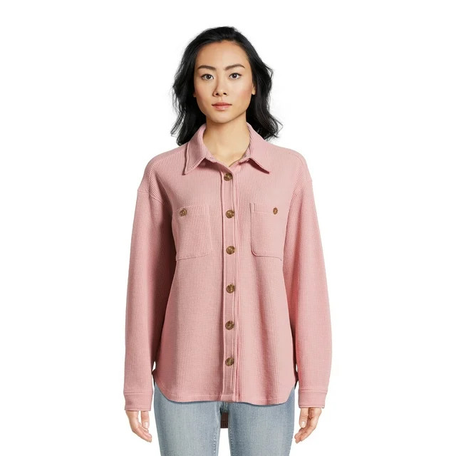 Time and Tru Women's Waffle Knit Shacket, Sizes XS-XXXL - Walmart.com | Walmart (US)