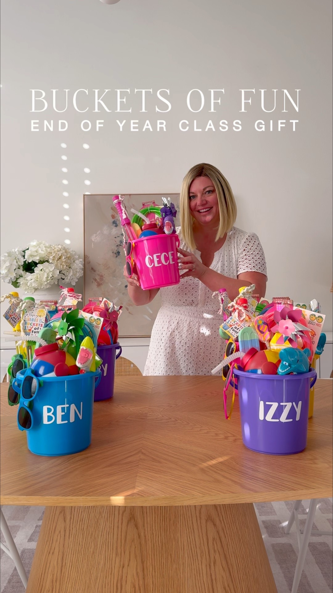 Celebrate the end of the school year with Buckets of FUN ☀️ for your child's classmates! I love creating these gifts using supplies from Oriental Trading. 🏖️ Each bucket is filled with goodies that kids can play with all summer. From playful toys to classic childhood activities these gift buckets are the perfect way to say farewell until the Fall. 
Don't forget to use code YAY for free shipping on orders over $25! 🛍️✨

#OrientalTrading #classmategift #bucketsoffun #summerfun #summeractivities

