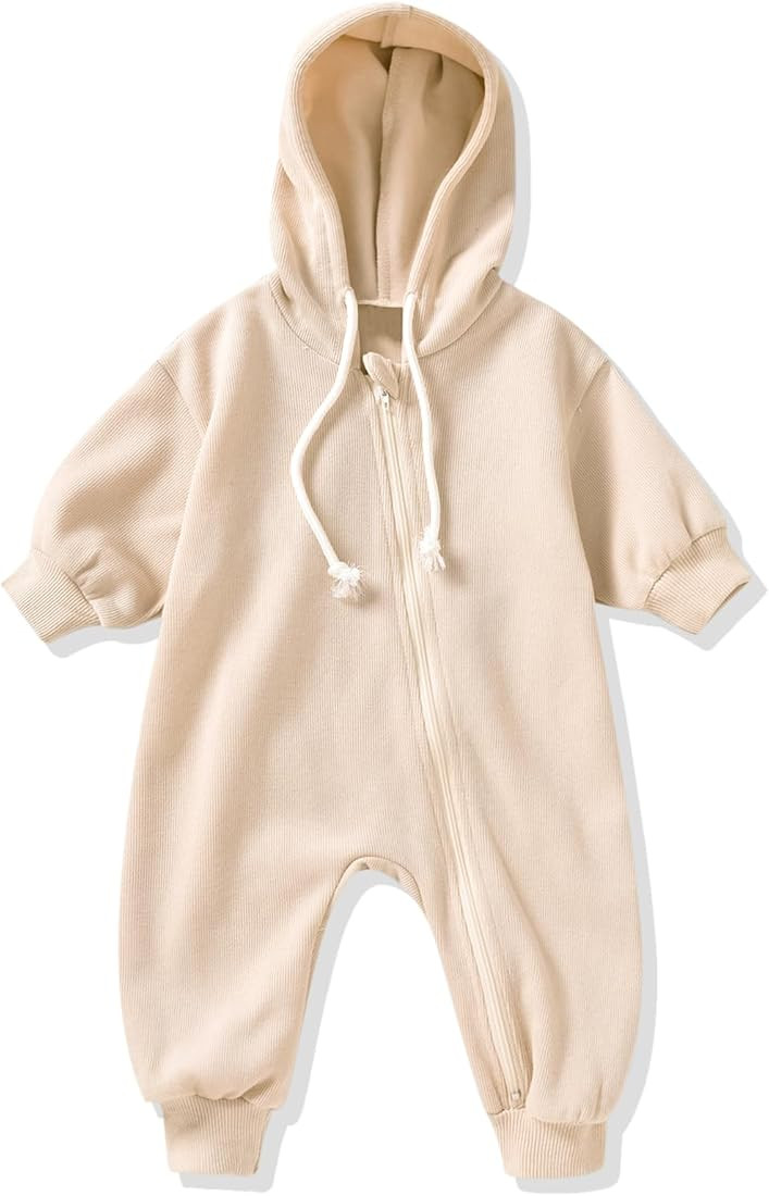 Unutiylo Unisex Baby Boys Girls Long Sleeve Onesies Infant Baby Zipper Hooded Jumpsuits Romper Loose Outfit Clothes | Amazon (US)