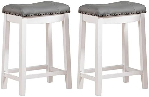 Angel Line Cambridge bar stools, 24" Set of 2, White with Gray Cushion | Amazon (US)