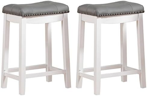 Angel Line Cambridge bar stools, 24" Set of 2, White with Gray Cushion | Amazon (US)