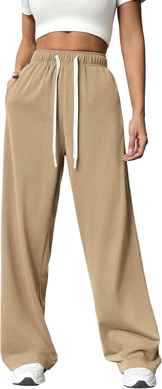PINSPARK Wide Leg Sweat Pants for Womens High Waisted Baggy Sweatpants Casual Drawstring Workout ... | Amazon (US)