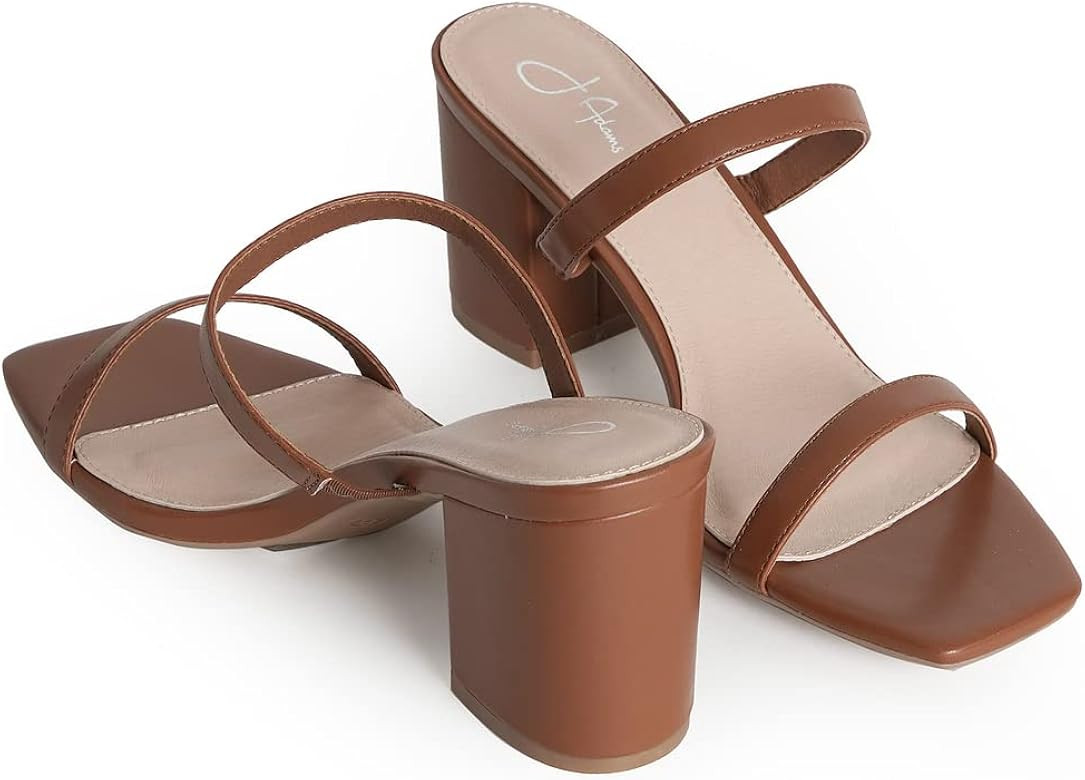 J. Adams Stormi Mules for Women - Square Toe Double Band Low Block Heel Sandals | Amazon (US)