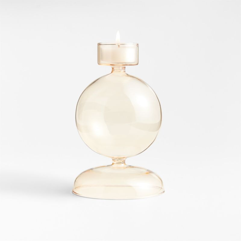 Venezia Large Champagne Yellow Glass Tealight Candle Holder + Reviews | Crate & Barrel | Crate & Barrel