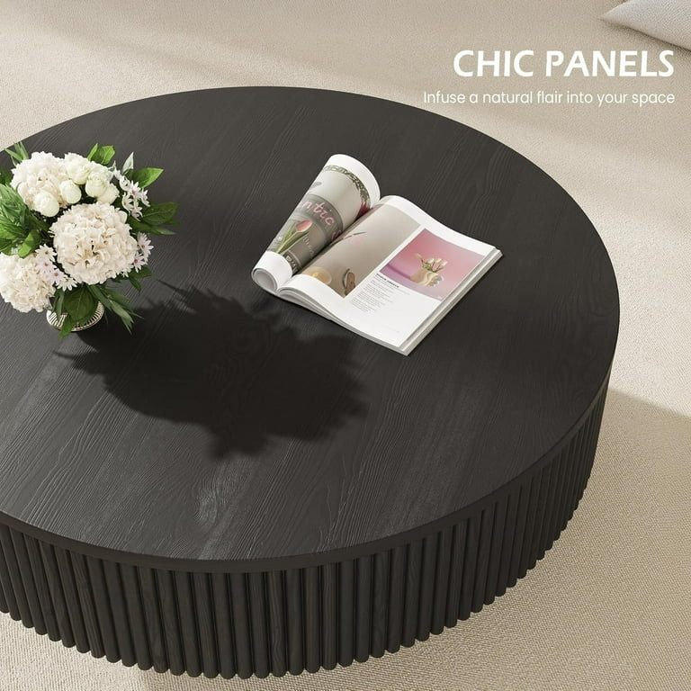 Gelloan 31.5" Round Fluted Coffee Table, Modern Wood Circle Coffee Table, Veneer Handcrafted Reli... | Walmart (US)