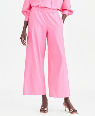 Women's Linen-Blend Wide-Leg Pull-On Pants | Macy's
