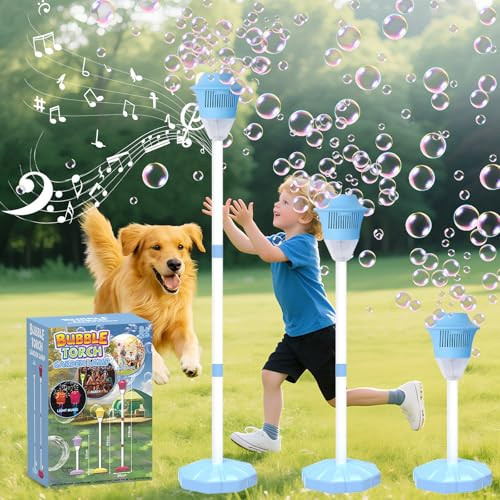 Infowush Bubble Machine for Kids, Automatic Standing Bubble Maker Machine Height Adjustable Up to 47 Inches Outdoor Battery Bubble Machine with Light/Music for Toddlers Birthday Party Gifts（Blue） | Amazon (US)