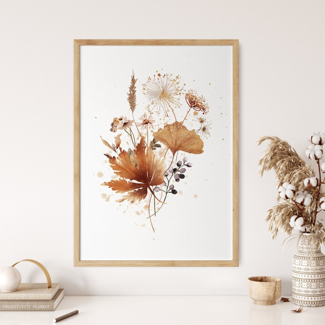 Watercolor Fall Flower Wall Decor, Boho Botanical Print, Printable Floral Poster, Neutral Wild Fl... | Etsy (US)