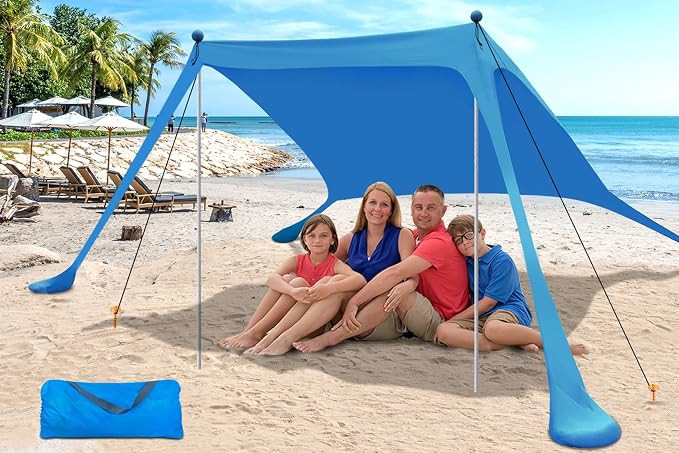 Beach Canopy Beach Tent Pop Up Shade 7.5X7.5 FT Portable Sun Shelter Extra Windproof Rope Stable ... | Amazon (US)